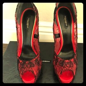 Dolce & Gabbana red lace heels